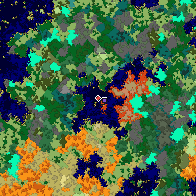 Predicted biome map of Java 1.16 seed 6512448998689683959 around estimated spawn