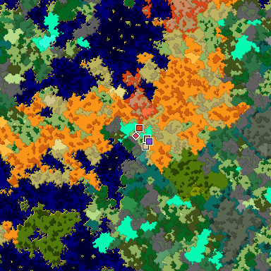 Predicted biome map of Java 1.16 seed -6402878619541428738 around estimated spawn