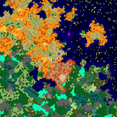 Predicted biome map of Java 1.16 seed 6481063998407909390 around estimated spawn