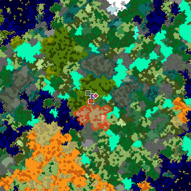 Predicted biome map of Java 1.16 seed -6071042595197032578 around estimated spawn