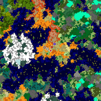Predicted biome map of Java 1.16 seed -5158044510748581910 around estimated spawn