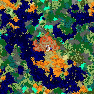 Predicted biome map of Java 1.16 seed 7182943940489969352 around estimated spawn