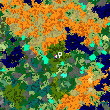 Predicted biome map of Java 1.16 seed 6950511223557353837 around estimated spawn
