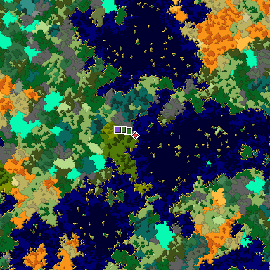 Predicted biome map of Java 1.16 seed -7406892001076557790 around estimated spawn