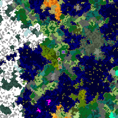 Predicted biome map of Java 1.16 seed 6094468486687225617 around estimated spawn