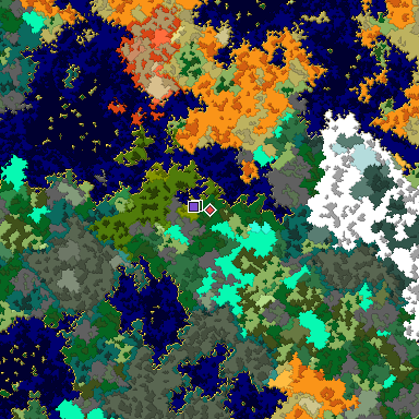 Predicted biome map of Java 1.16 seed 2927931687874917848 around estimated spawn