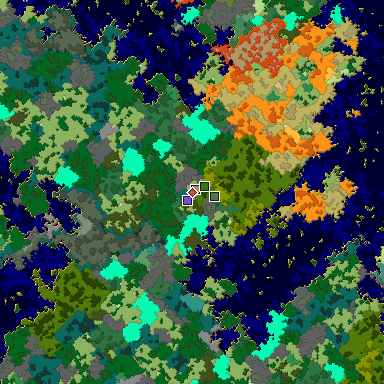 Predicted biome map of Java 1.16 seed 3319375356456983418 around estimated spawn