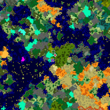 Predicted biome map of Java 1.16 seed -5878066406768747727 around estimated spawn