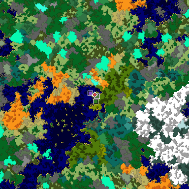 Predicted biome map of Java 1.16 seed 1819309062890011253 around estimated spawn