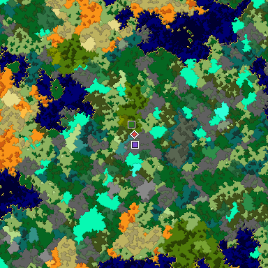 Predicted biome map of Java 1.16 seed 4014328812429727435 around estimated spawn