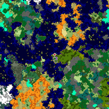 Predicted biome map of Java 1.16 seed 6153861982912760140 around estimated spawn