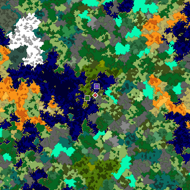 Predicted biome map of Java 1.16 seed 5638758233938446514 around estimated spawn
