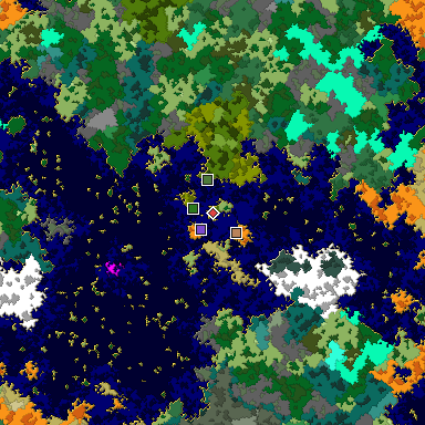 Predicted biome map of Java 1.16 seed -8101805598558358601 around estimated spawn