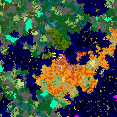 Predicted biome map of Java 1.16 seed -4095720944161302374 around estimated spawn