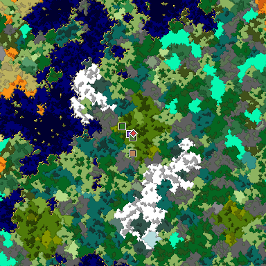Predicted biome map of Java 1.16 seed -9169149519396636767 around estimated spawn