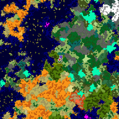Predicted biome map of Java 1.16 seed -9198323898890694042 around estimated spawn