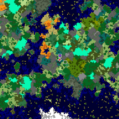Predicted biome map of Java 1.16 seed -5155025155585416528 around estimated spawn