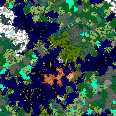 Predicted biome map of Java 1.16 seed 26537339191638330 around estimated spawn