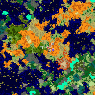 Predicted biome map of Java 1.16 seed 7683378361521277265 around estimated spawn
