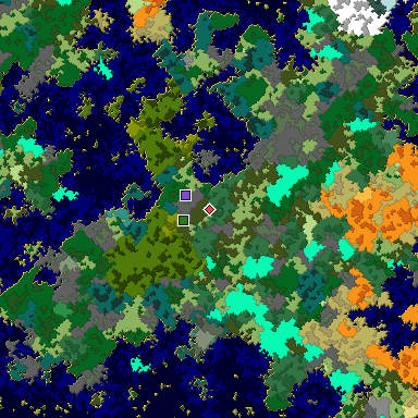 Predicted biome map of Java 1.16 seed 3211621536682753441 around estimated spawn