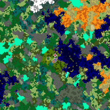 Predicted biome map of Java 1.16 seed 7092590032717571531 around estimated spawn