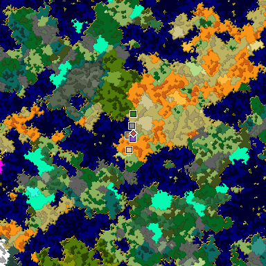 Predicted biome map of Java 1.16 seed -2828814679935770629 around estimated spawn