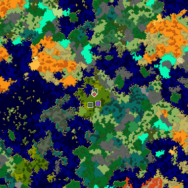 Predicted biome map of Java 1.16 seed -3900008601793386818 around estimated spawn