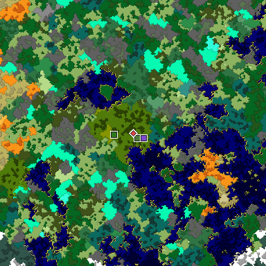 Predicted biome map of Java 1.16 seed -6574552282149811920 around estimated spawn