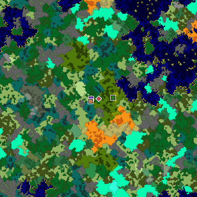 Predicted biome map of Java 1.16 seed 2520262342696632512 around estimated spawn