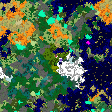 Predicted biome map of Java 1.16 seed 5615129032585507080 around estimated spawn