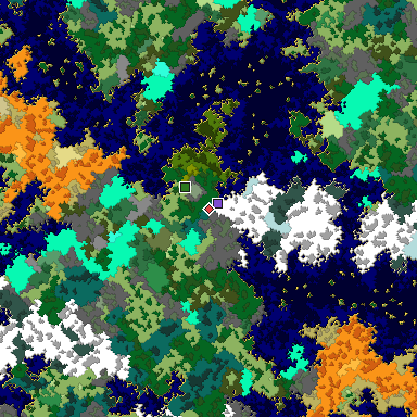 Predicted biome map of Java 1.16 seed 5038103085095602482 around estimated spawn
