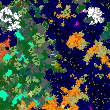 Predicted biome map of Java 1.16 seed -7632944137954921575 around estimated spawn