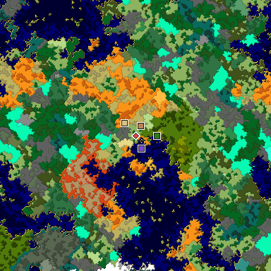 Predicted biome map of Java 1.16 seed 7793422751749537944 around estimated spawn