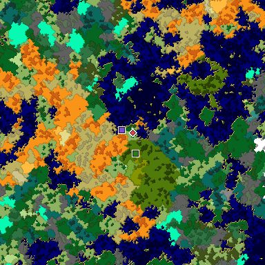 Predicted biome map of Java 1.16 seed -825317038114101985 around estimated spawn