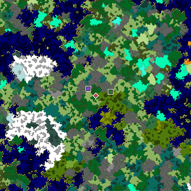Predicted biome map of Java 1.16 seed 6492823855409992174 around estimated spawn