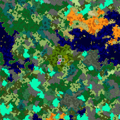 Predicted biome map of Java 1.16 seed -2272204584348143148 around estimated spawn