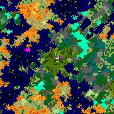 Predicted biome map of Java 1.16 seed 4855894488259723875 around estimated spawn
