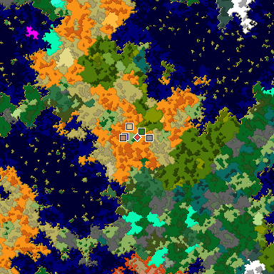 Predicted biome map of Java 1.16 seed 7043888584471831641 around estimated spawn