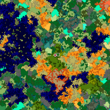 Predicted biome map of Java 1.16 seed 272269502514140103 around estimated spawn