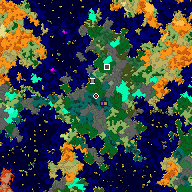 Predicted biome map of Java 1.16 seed 4304964718200764808 around estimated spawn