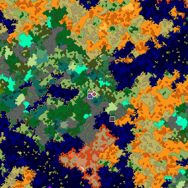 Predicted biome map of Java 1.16 seed 863879367176681910 around estimated spawn