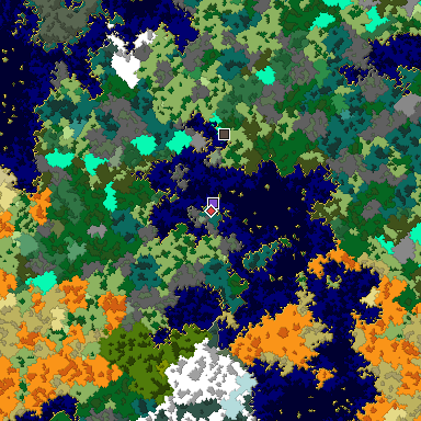 Predicted biome map of Java 1.16 seed 2209007374847196475 around estimated spawn