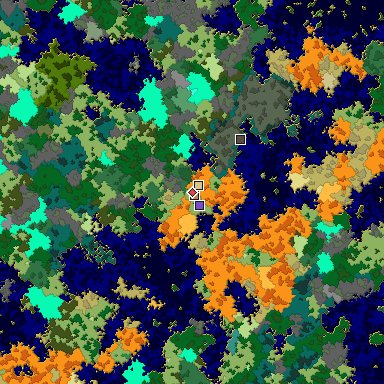 Predicted biome map of Java 1.16 seed -5754889403167961879 around estimated spawn