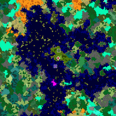 Predicted biome map of Java 1.16 seed -8484026659582155664 around estimated spawn