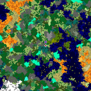 Predicted biome map of Java 1.16 seed -8623145424582965639 around estimated spawn