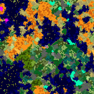 Predicted biome map of Java 1.16 seed -8323876294241883989 around estimated spawn