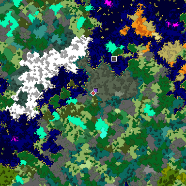 Predicted biome map of Java 1.16 seed -2838506853884240983 around estimated spawn