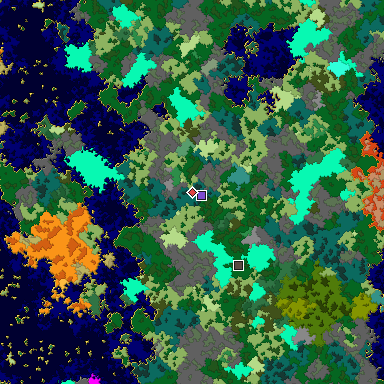 Predicted biome map of Java 1.16 seed 3517717586961168757 around estimated spawn