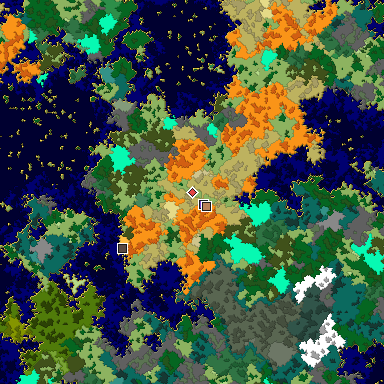 Predicted biome map of Java 1.16 seed -2684018045336050029 around estimated spawn