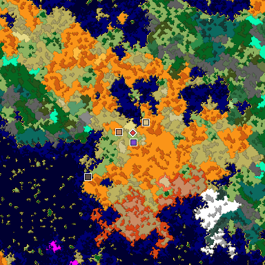 Predicted biome map of Java 1.16 seed -6696141421608863336 around estimated spawn